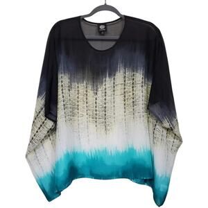 Bobeau Tie Dye Cover Up Tunic Top Women Size M Black Beige Turquoise Boho Sheer